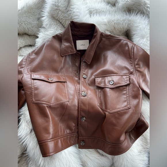 COPY - Aritzia Wilfred Button Autumn Leather Vegan Jacket medium brown - Picture 6 of 7